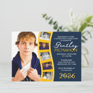 Navy & Gold 6 Photo Filmstrip Graduation Collage Invitation