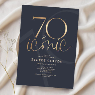 Navy Gold 70 and Iconic Birthday Party Invitation