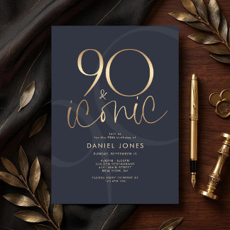 Navy Gold 90 and Iconic Birthday Party Invitation 