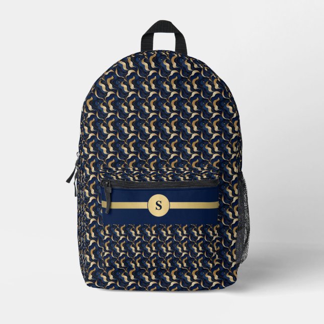 Navy & Gold Abstract Personalized Backpack (Front)