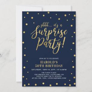 Navy & Gold Adult 50th Surprise Birthday Party Invitation