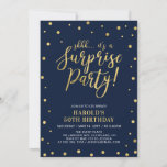 Navy & Gold | Adult 50th Surprise Birthday Party Invitation<br><div class="desc">Celebrate your special day with this stylish modern surprise birthday party invitation template. This design features chic gold textured confetti and calligraphy with a navy background. You can customize it to any age or event.</div>