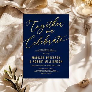 Navy Gold Adult Joint Birthday Invitation