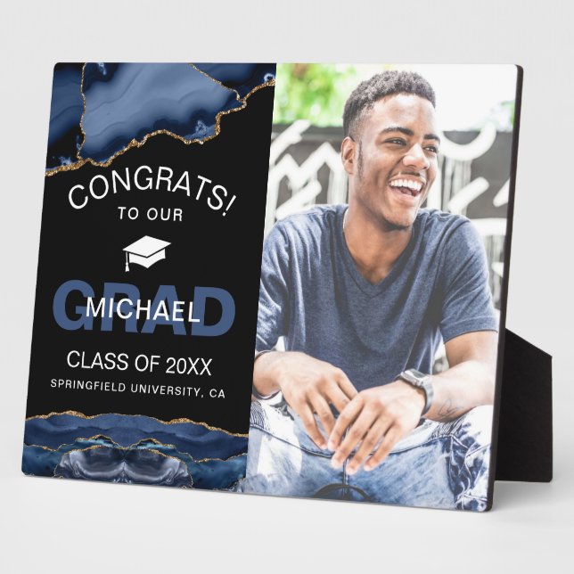 Navy & Gold Agate Geode Congrats Graduation Plaque (Side)