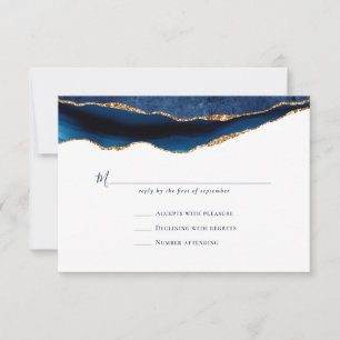 Navy Gold Agate Geode Marble Wedding RSVP Card