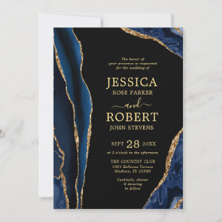 Navy Gold Agate Stone Wedding Invitation