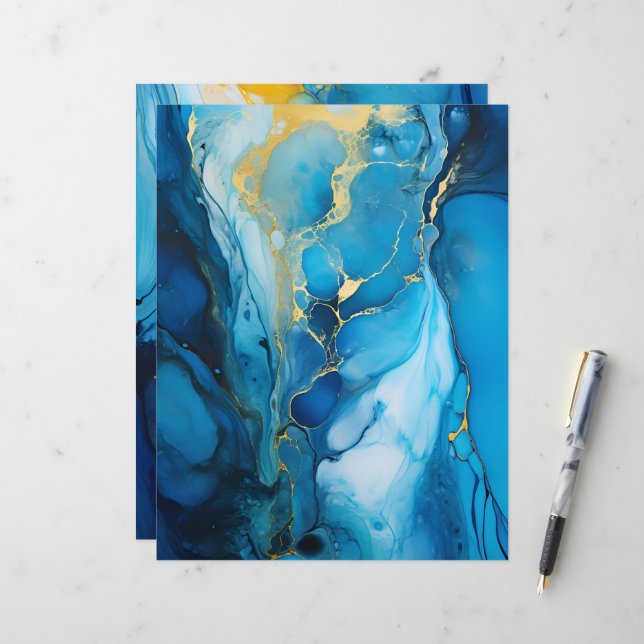 Navy & Gold Alcohol Ink Paper Craft Cardstock (Front/Back In Situ)