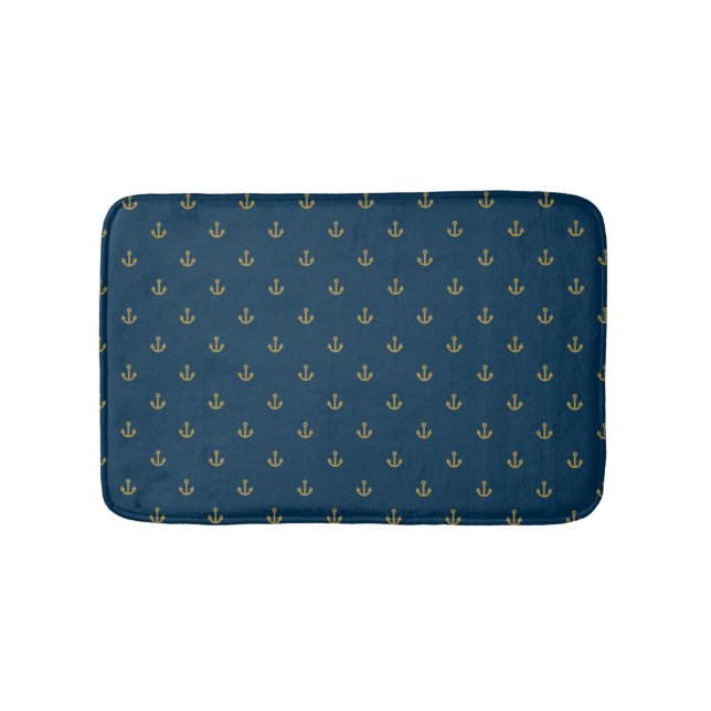 Navy Gold Anchor Pattern Bath Mat (Front)