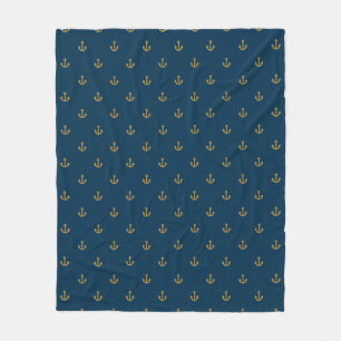 Navy Gold Anchor Pattern Fleece Blanket