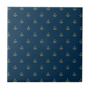 Navy Gold Anchor Pattern Tile