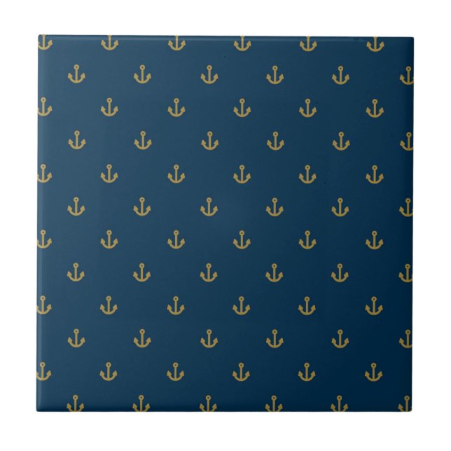 Navy Gold Anchor Pattern Tile (Front)