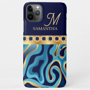 Navy, Gold And Blue Marble Effect Geometric iPhone 11Pro Max Case