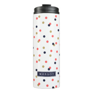 Navy Gold and Coral Confetti Dots Monogram Thermal Tumbler