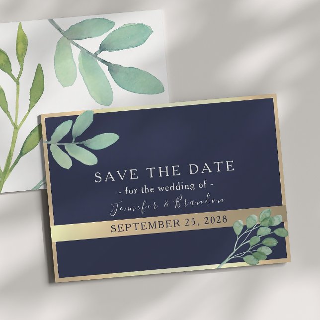 Navy Gold and Greenery Wedding Save The Date (Creator Uploaded)