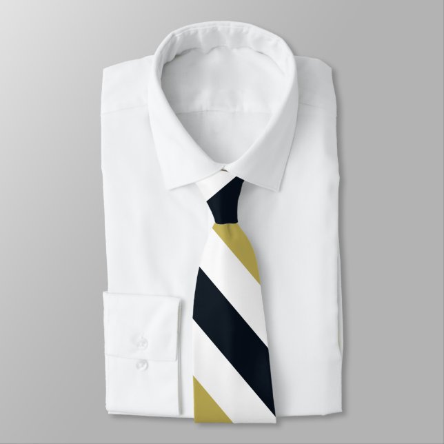 Navy Gold and White University Stripe Tie (Tied)