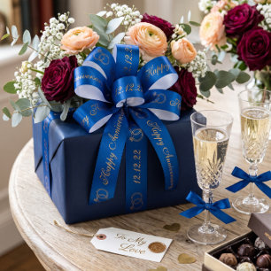 Navy Gold Anniversary Personalized Name Date Satin Ribbon