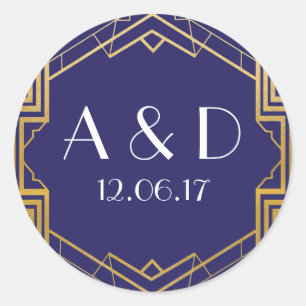 Navy & Gold Art Deco 1920's Round Stickers Label
