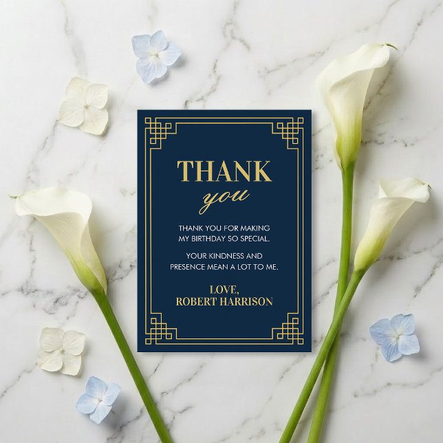 Navy Gold Art Deco 80th Birthday Thank You Card (Creator Uploaded)