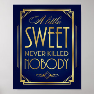 Navy Gold Art Deco A LITTLE SWEET Sign Print