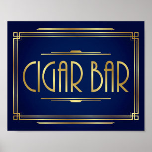 Navy Gold Art Deco CIGAR BAR Sign Print