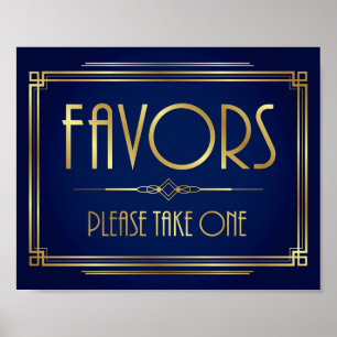 Navy Gold Art Deco FAVORS Take One Sign Print