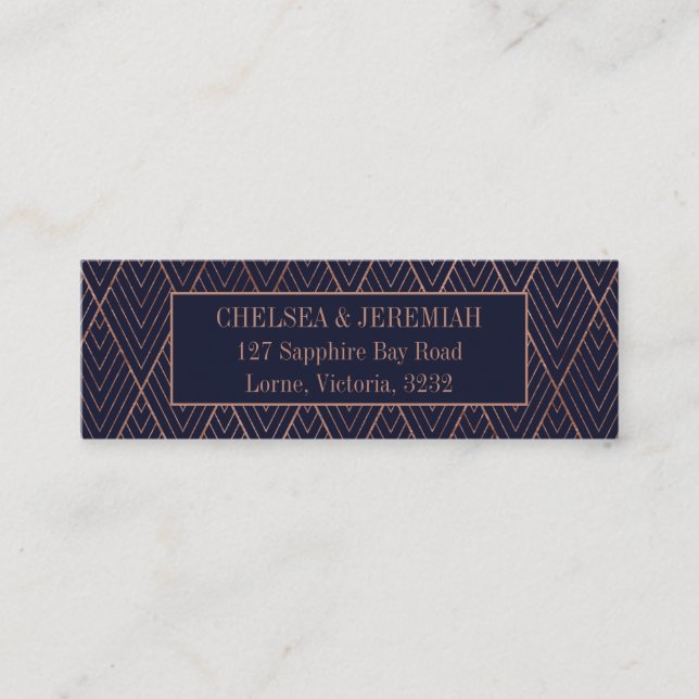Navy Gold Art Deco Pattern Custom Address Card (Front)