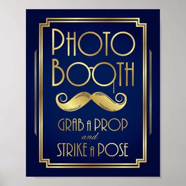 Navy Gold Art Deco PHOTO BOOTH Sign Print (Front)