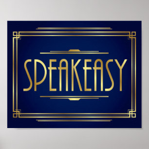 Navy Gold Art Deco SPEAKEASY Sign Print