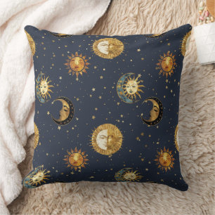 Navy Gold Astrology Symbols Cosmic Throw Pillow