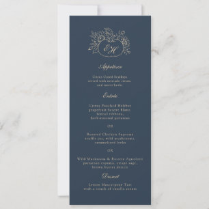 Navy Gold Autumn Monogram Wedding Menu Invitation