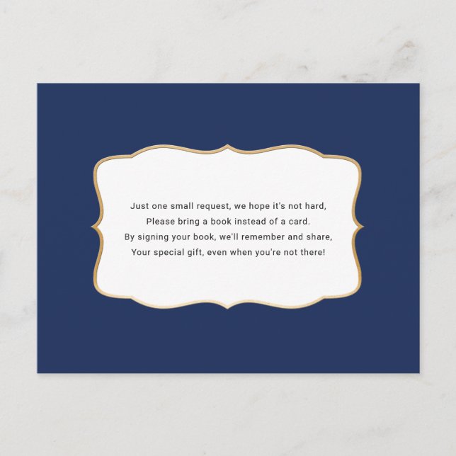 Navy Gold Baby Shower Book request card (Front)