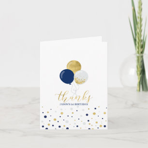 Navy & Gold Balloons 1st Boy Birthday Thank you Card
