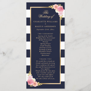 Navy Gold Blush Pink Watercolor Floral Wedding Program