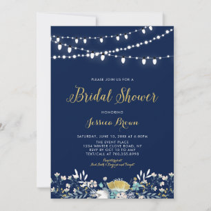Navy & Gold Boho Floral Bridal Wedding Shower Invi Invitation