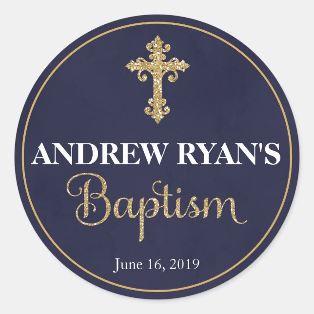 Navy & Gold Boy Baptism Favour Stickers (Front)