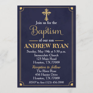 Navy & Gold Boy Baptism Invitation