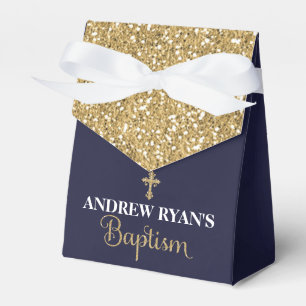 Navy & Gold Boy Baptism Tent Favour Box
