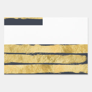 NAVY GOLD Brush Stripe Wrapping Paper