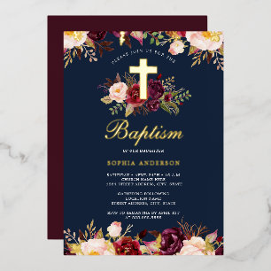 Navy Gold Burgundy Floral Baptism