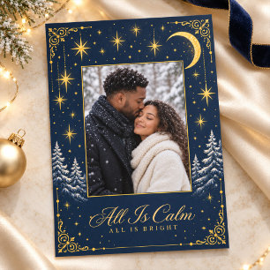 Navy Gold Celestial Christmas Photo Card