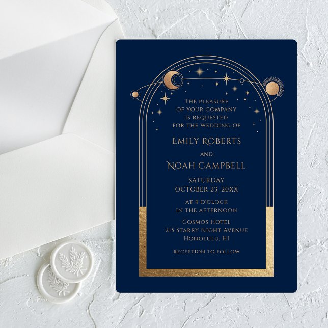 Navy Gold Celestial Sun Moon Stars Wedding Acrylic Invitations (Creator Uploaded)
