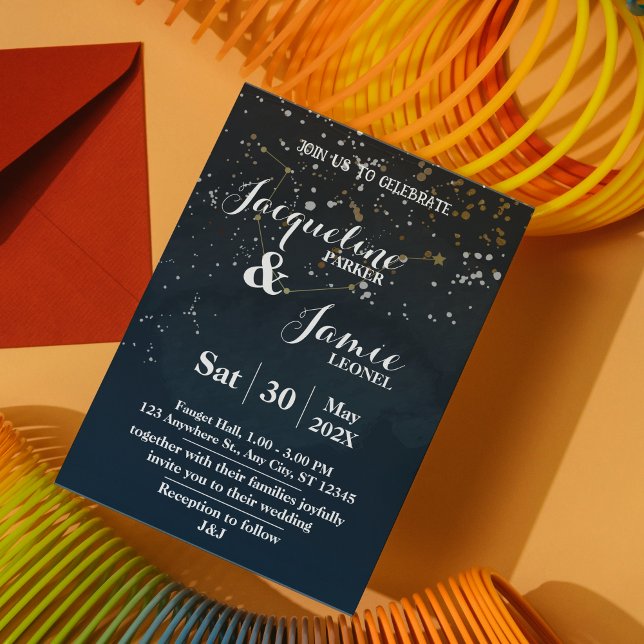 Navy & Gold Celestial Wedding Invitation Template (Navy and Gold Night Sky Wedding Invitation Template)