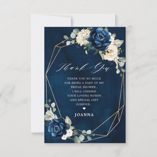 Navy Gold Champagne Ivory Geometric Bridal Shower  Thank You Card (Front)