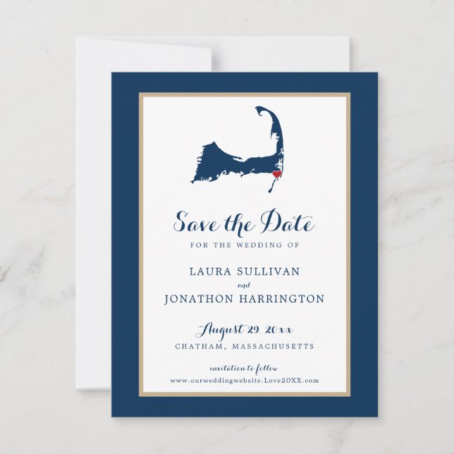 Navy Gold Chatham Cape Cod Wedding Save the Date (Front)