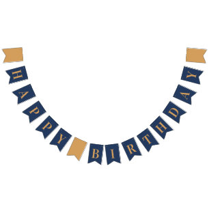 Navy Gold Chic Happy Birthday Bunting Flags