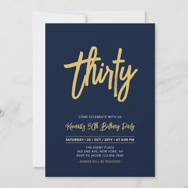 Navy & Gold | Chic Thirty 30th Birthday Party Invitation (Front)