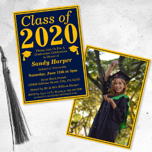 Navy Gold Class of 2024 Graduation Photo Invitation