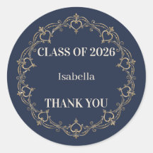 Navy Gold Class of 2026 Graduation Favour Sticker