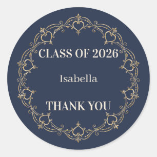 Navy Gold Class of 2026 Graduation Favour Sticker