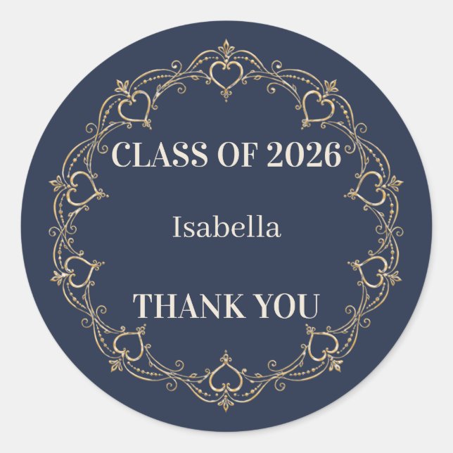 Navy Gold Class of 2026 Graduation Favour Sticker (Front)